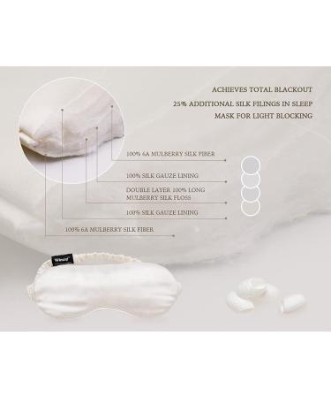 2 Pack 100% Pure 6A Mulberry Silk Sleep Mask for Sleeping - Adjustable Blindfold with Elastic Strap Headband - Natural Cosy 22 Momme Real Silk - White&White - Buy Online on GoSupps.com