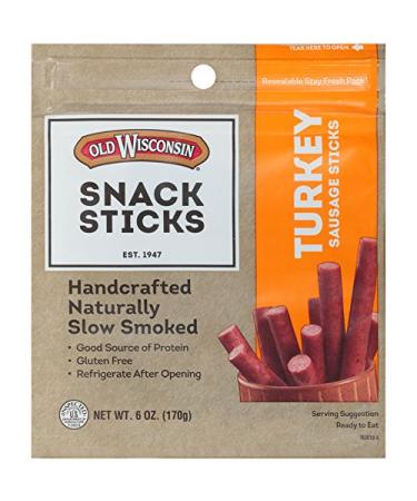 Old Wisconsin Turkey Sausage Snack Sticks, Naturally Smoked, Ready to Eat, High Protein, Low Carb, Keto, Gluten Free, 6 Ounce Resealable Package