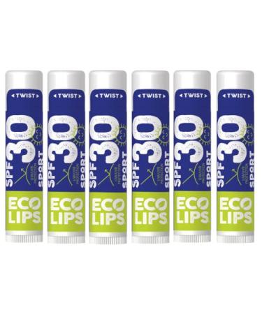Eco Lips Classic Sport SPF 30 Broad Spectrum Sunscreen Lip Balm 6-Pack (Classic Vanilla) | Organic Moisturizing Lip Protection | Made in USA, Cruelty-Free Outdoor Lip Care