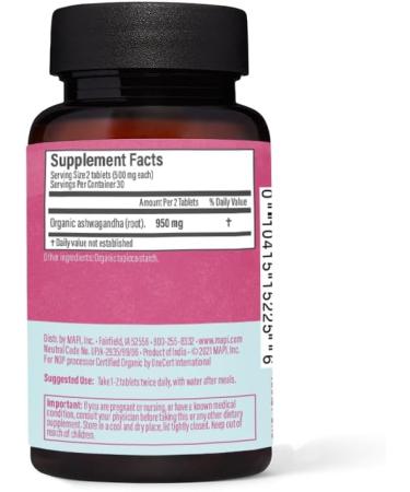Maharishi Ayurveda Organic Ashwagandha - Vegan Stress Relief Supplement | Mood Enhancer & Energy Booster | 60 Gluten-Free Herbal Tablets 500 mg - Buy Online on GoSupps.com