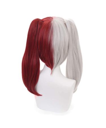 Lwiuentx Mha Cosplay Todoroki Shouto Wig - Half Silver & Red with 2 Ponytails + Free Wig Cap - Perfect for Anime & Cosplay Events - Buy Online on GoSupps.com