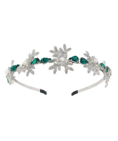 IYOU Shiny Crystal Wedding Headband Rhinestone Green Hair Band Leaf Vintage Prom Bridal Hair Accessories for Women