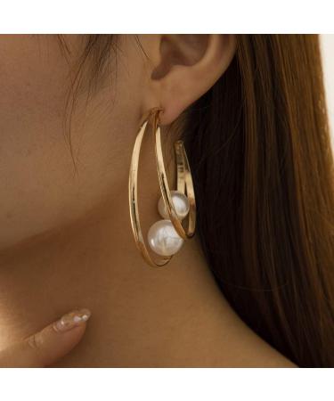 Rumtock Pearl Statement Hoop Earrings - Women's Fashion Lightweight Circle Beaded Earrings - Buy Online on GoSupps.com
