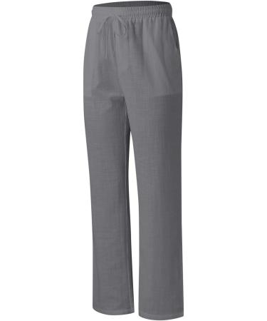 Men's Lightweight Linen Elastic-Waist Drawstring Pants - Summer Casual Loose Fit Beach Yoga Trousers with Pockets (X-Large, Gray) - Buy Online on GoSupps.com