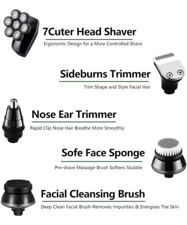 5-in-1 Rechargeable Head Shaver for Bald Men | Electric Shaver with 7 Floating Heads & Trimmers for Beard Nose Ear Hair | Ideal Gift with Box - Buy Online on GoSupps.com