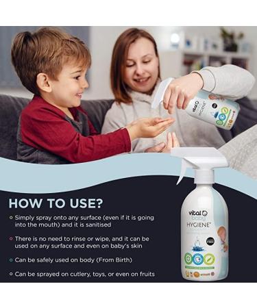 Vital Baby Hygiene AQUAINT Sanitising Water - Kills 99.9% of Germs - Baby Safe - No Alcohol, Fragrance, or Harmful Chemicals - Safe to Swallow - Ideal for Baby Bottles, Soothers, Toys, & Surfaces - Vegan - Buy Online on GoSupps.com