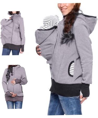 SouiWuzi Maternity Baby Carrier Hoodie | Kangaroo Jacket Coat Sweatshirt for Women | Gray Maternity Baby Wearing Jacket - Buy Online on GoSupps.com