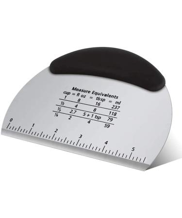 Dough Scraper | AtHomeBaking Premium Stainless Steel Dough Cutter and Pizza Cutter with Measurement Guide | Multipurpose Bench Scraper for Cutting Bread with Non-Slip Handle
