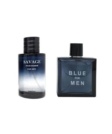 Savage Pour Homme & Blue for Men Cologne Combo Set - 3.4 Fl Oz Each (Pack of 2) | Masculine Eau De Toilette Spray Gift - All Skin Types - Buy Online on GoSupps.com