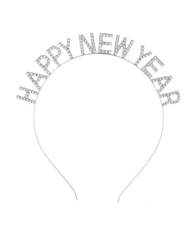 BinaryABC Happy New Year Headband Tiara Rhinestone New Year Headband New Year Eve Hair Accessories Party Supplies Favors
