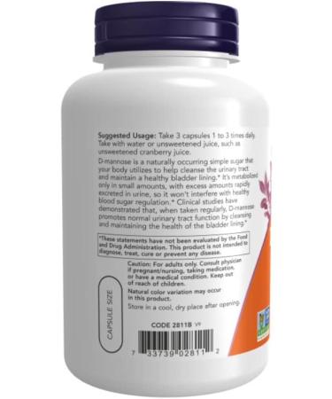 Now Foods D-Mannose 500mg - 120 CT - Urinary Tract Health Support - Buy Online on GoSupps.com