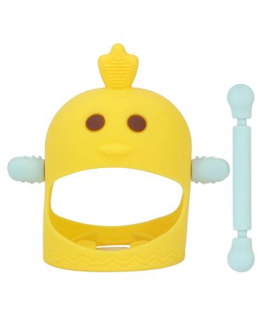Bite ring toys with 2 biting stems hand pacifiers made of silicone sweet chick shape baby bite ring soothing pacifier for day and night (lemon yellow)