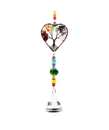 Chakra Healing Crystal Stone Sun Catchers for Windows Tree of Life Tandem Natural Quartz Gemstone Pendant Rainbow Maker Suncatcher Spiritual Gifts for Women Heart Chakra