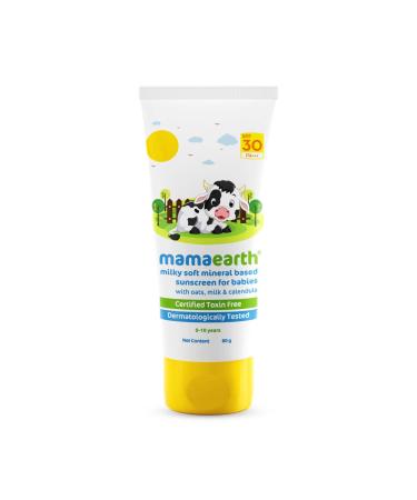 Mamaearth Milky Soft Mineral Based Sunscreen SPF 30 & PA+++ with Oats Milk and Calendula for Babies-80g