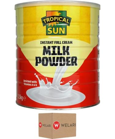 Tropical Sun Instant Full Cream Milk Powder Dairy Drink Coffee Tea Whitener Custard Dessert Baking Cooking 2.5kg Pack of 1 with Welari Thank You Card | (1pack) (1x2.5kg) - Buy Online on GoSupps.com