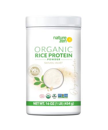 Nature Zen Organic Rice Protein Powder- Plant Based, Sugar & Gluten Free, No Soy & Peanuts (Natural Velvet, 16 oz) Natural Velvet 16 Ounce
