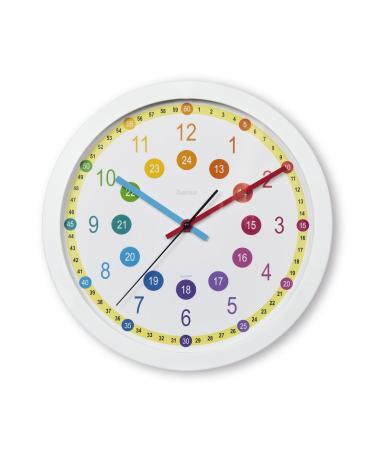 Hama children's wall clock for learning the time (without ticking learning dial with 30 cm low -noise analog wall clock for children learning watch children's watch) white
