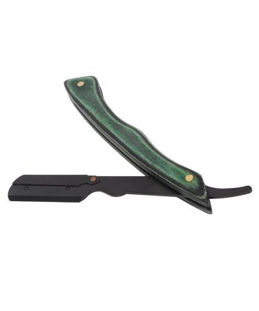 Straight Edge Razor Holder Foldable Beard Blade Holder Stainless Steel Composite Wood Beard Knife Handle for Barber Green