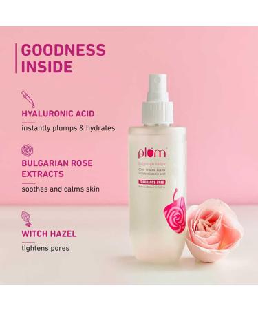 Plum Bulgarian Valley Rose Water Toner |with Hyaluronic Acid & Rose Extracts|100% Natural Rose Fragrance|Soothing and Pore Tightening | Balances Ph Levels (200 Ml (Pack of 1) Colourless) - Buy Online on GoSupps.com