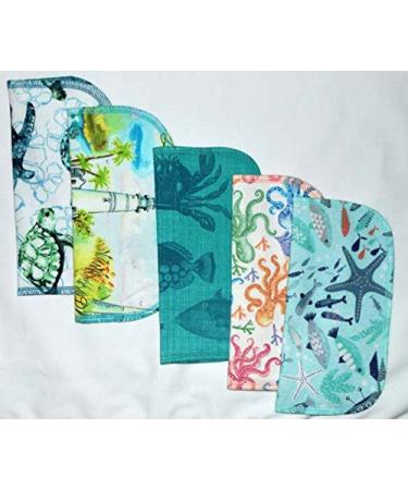 Sea Lovers Set of 5 2 Ply Printed Flannel 8x8 Inches - Coastal-inspired Cleaning Cloths - Buy Online on GoSupps.com