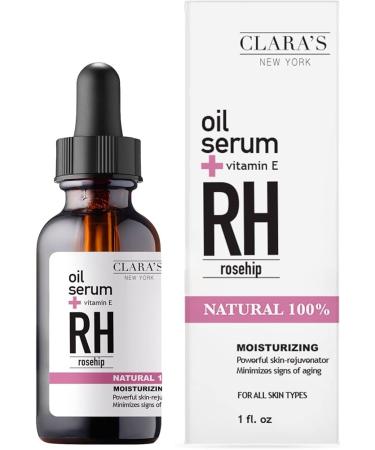 Clara's New York Moisturising Rosehip Facial Oil Serum with Vitamin E Oil Anti-Aging Serum for Face Rejuvenating Day and Night Facial Serum Suitable For All Skin Types 30ml