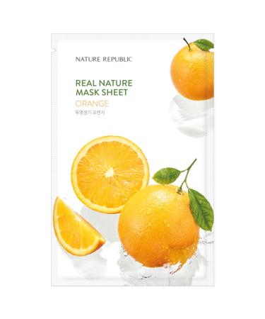 Vitalizing Glowing Face Mask Sheet - Nature Republic Real Nature Orange Extract Natural-Derived Cellulose Sheet Even Skin Tone Boost 10pcs x 23ml/0.77fl.oz
