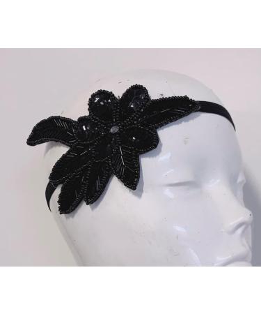 Retro Black 1920's Headband Gatsby Beaded Sequin Leaf Hair Band Boho Bridal Wedding Flapper Party - Buy Online on GoSupps.com