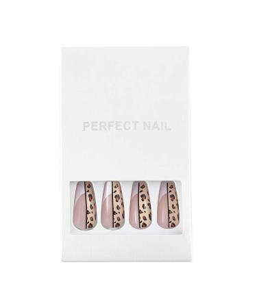 Sethexy Long Leopard Ballerina Nails - 24 Shiny Acrylic French Nude Pink Coffin False Fingernails for Women & Girls - Buy Online on GoSupps.com