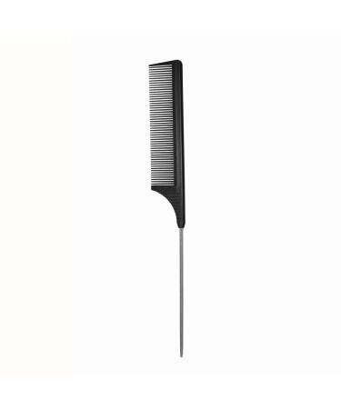 Hair Comb - a Professional Anti-static Carbon Fibre Metal-Pin Tail Comb Heat Resistant Barber and Salon Rattail Comb with Non-skid Paddle Parting Comb Fine Tooth in Black