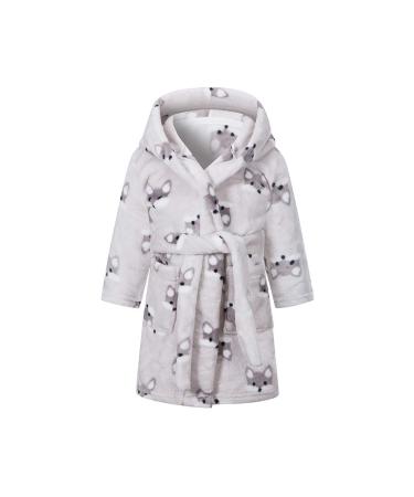 XINNE Boys Girls Soft Bathrobe Cute Pattern Robes Toddler Baby Flannel Hoodie Pajamas Sleepwear Gray Fox 100