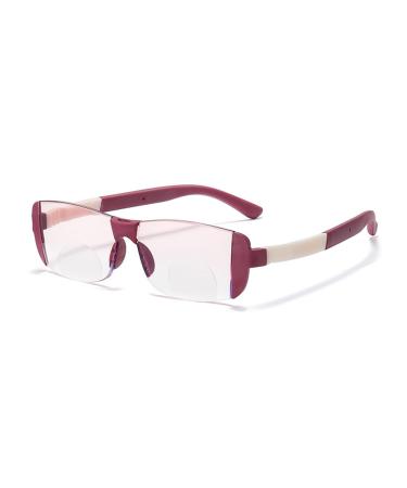 Lightweight TR Rimless Reading Glasses for Men Women Trendy Tinted Lens Bifocal Blue Light Blocking Readers(Couleur:Red Grandeur:1.5x)