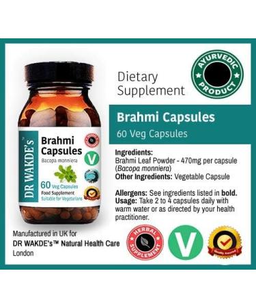 DR WAKDES Brahmi Capsules - 60 Vegan Ayurvedic Supplement for Mental Clarity & Focus | Bacopa Monnieri Herbal Natural Remedy - Buy Online on GoSupps.com