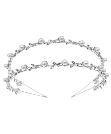Beaupretty Women Crystal and Pearl Headband Alloy Double-row Hair Hoop Delicate Headdress Hair Jewelry