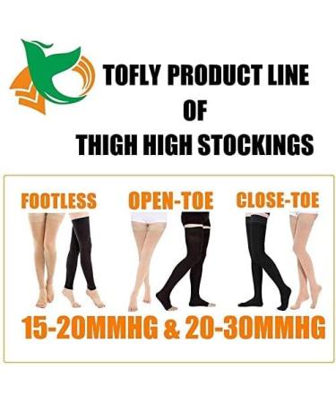 TOFLY Thigh High Compression Stockings - Open Toe 20-30mmHg Graduated Compression Hose for Varicose Veins, Edema, DVT - Medical Compression Stockings for Women & Men - Black, Size M - Buy Online on GoSupps.com