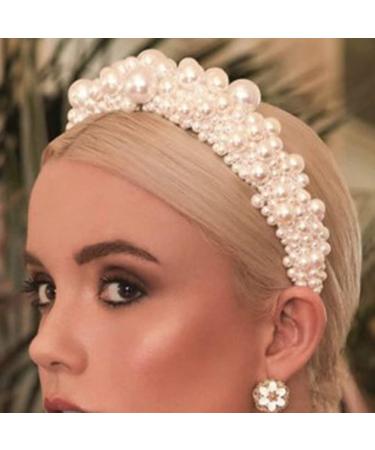 Wiwpar Pearl Headbands Wide Hair Hoop with Pearls Elegant White Pearl Head Band Headwear Bridal Hair Hoop Wedding Hair Accessories for Women Girls (Style 2)