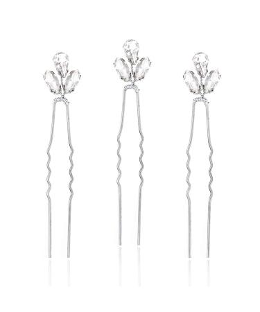 Barode Bridal Wedding Hair Pins Set of 3 - Water Drop & Leaf Rhinestone Headpieces in Silver for Women and Girls - Buy Online on GoSupps.com