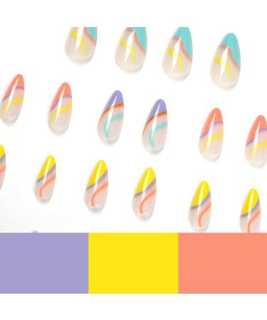 Luvadeyo 24 PCs Almond Press-On Nails | Rainbow Acrylic Fake Nails with Glue for Women & Girls - Buy Online on GoSupps.com