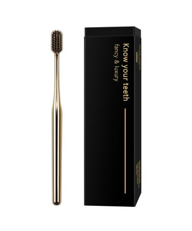 Z-VAPRESS Gold Color Toothbrush Soft Charcoal Bristles Toothbrush Travel Toothbrushes for Adults Luxury Gold Plated Toothbrushes Manual Toothbrush Gold Black