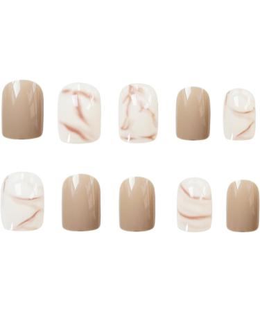 Smbcgdm Artificial Nails Women Press On Nails Art Marble Manicure Supplies 24Pcs Light Khaki - Buy Online on GoSupps.com