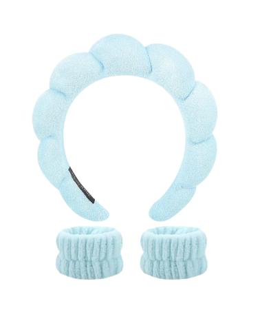 Ottsas Skincare Headband and Wash Wristbands for Washing Face Women Makeup Terry Cloth Sponge Headbands Facial (blue)