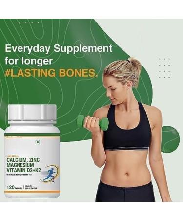 Calcium Magnesium Zinc Vitamin D K2 Folic Acid & B12 Vegetarian Tablets Bone & Joint Support Supplement | Calcium Supplement for Women Men - 120 Tablets (Pack of 1) - Buy Online on GoSupps.com