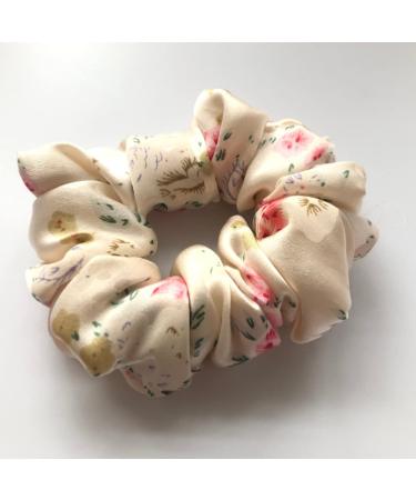 Xinmurffy 100% Mulberry Silk Floral Print Scrunchies for Women's Hair | Satin Silk Thick Elastic Hair Ties 19 Momme 3CM | White Flower - Buy Online on GoSupps.com