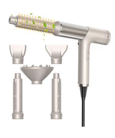 High-Speed Hair Styler and Drying Brush - 110000 RPM Hot Air Brush with Diffuser Concentrator Attachment and Oval Curling Wand (silver)
