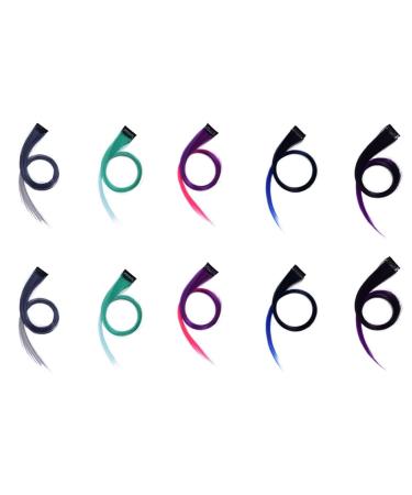 Duontyye Rainbow Highlighted Fading Colours Hair Extension Hairpin Long Straight Hair Clip Trimmable for Hair False Hair 3.2x55cm