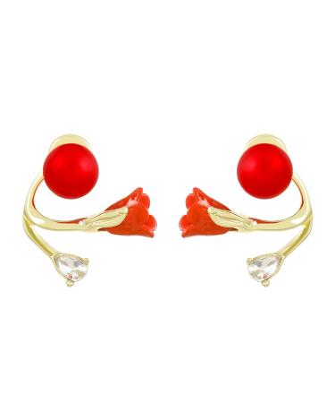 Tulip Flower Versatile Earrings Black Tulip Flower Stud Earrings Red Pearl Tulip Stud Earrings Fashion earrings gifts for ladies girls 1 Pair Red