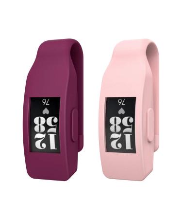 MoKo 2-Pack Clip Holder Compatible with Fitbit Inspire/Inspire HR, Soft Silcone Clip Clasp Case Women Men for Fitbit Inspire/Inspire HR - Wine Red & Sakura Pink