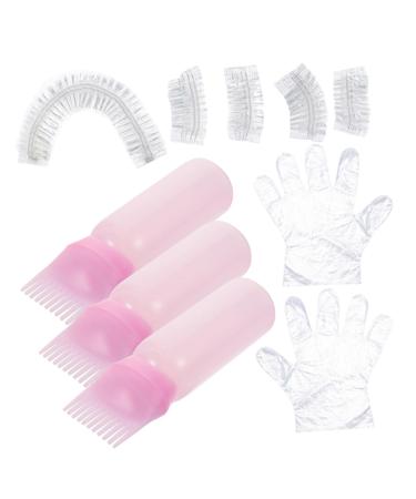 Ipetboom 1 Set Hair Dying Accessory Kit Clear Gloves Root Comb Applicator Bottle Ear Hair Applicator Tool Shower Cap Hair Oil Hair Bleaching Kit Pink Hair Dye Portable 6.9x4.8cm Pink
