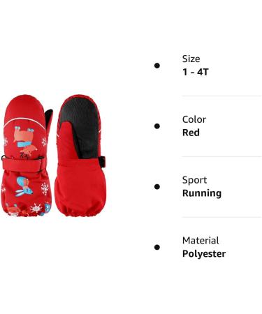 SATINIOR Kids Ski Mittens | Waterproof Toddler Gloves for Boys & Girls | Red | 1-4T - Buy Online on GoSupps.com