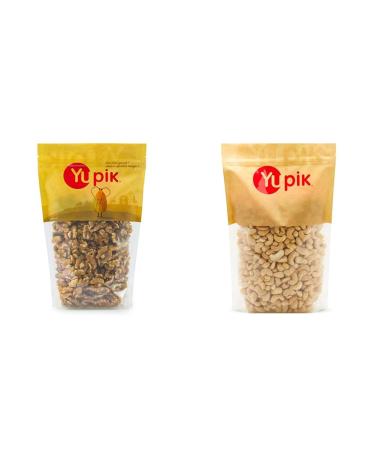 Yupik California Walnut in Halves Nuts 1Kg & Raw Cashews Large Unsalted Nuts 1Kg 1 kg (Pack of 1) Walnut + Raw Cashews