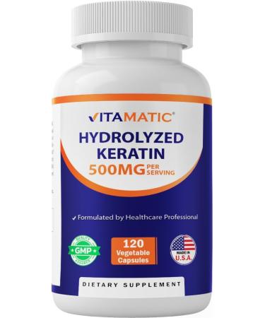 Vitamatic Hydrolyzed Keratin 500mg per Serving - 120 Vegetarian Capsules - Keratin Supplements for Healthy Hair Skin & Nails for Adults 120 Count (Pack of 1)